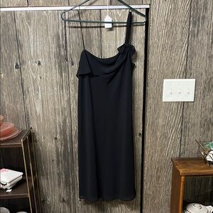 LOFT Black One-Shoulder Slip Dress with Knot Detail